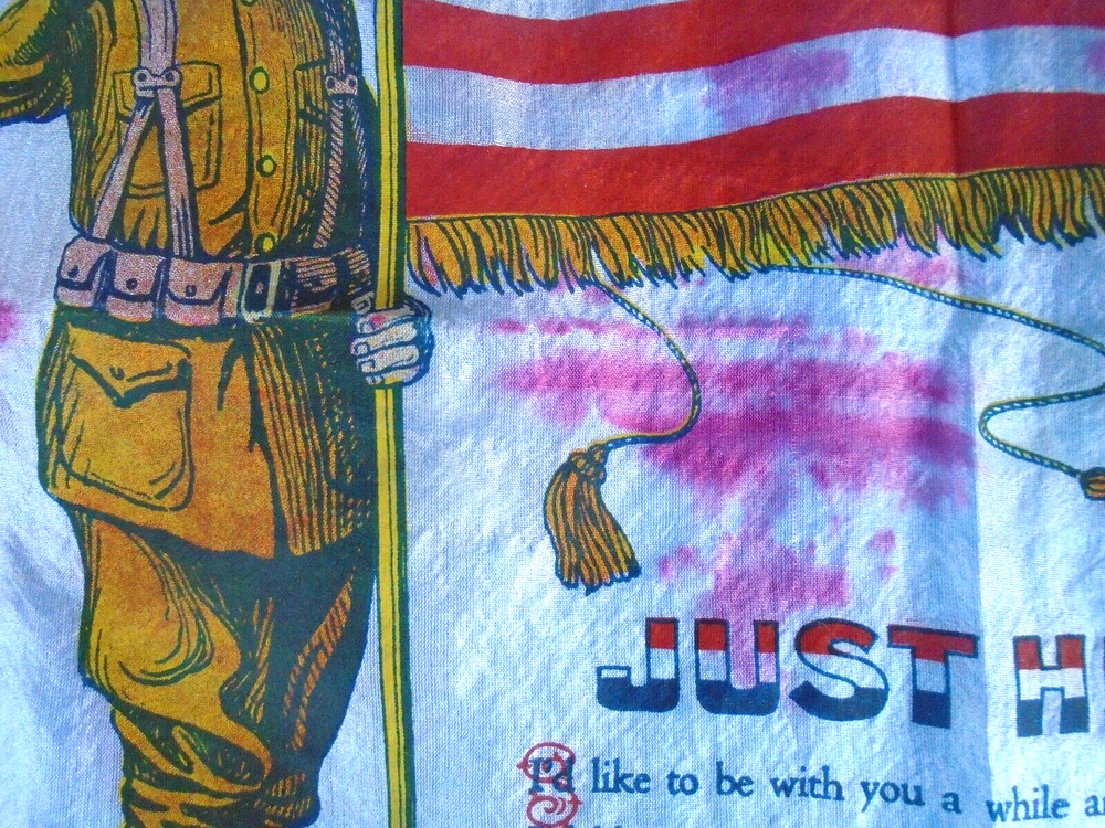 WWI patriotic handkerchief, "JUST HELLO"
