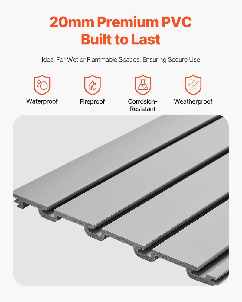 4x4ft PVC Slat Wall Grey Panel 300lb Adjustable Assembly