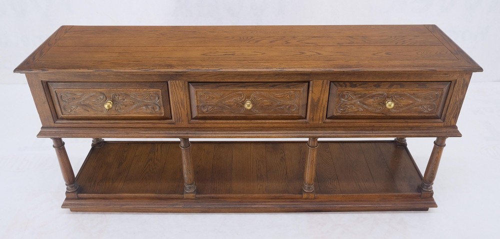 Spanish Colonial Carved Oak 3 Deep Drawer Sideboard Credenza Buffet Console MINT