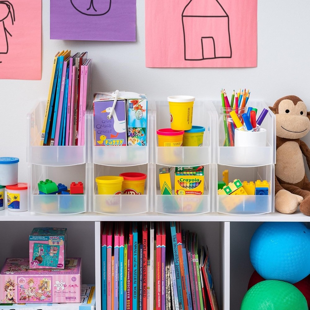 Clear Plastic Stackable Storage Bins, Large- 8 Pack, Open Front Fridge Pantry...