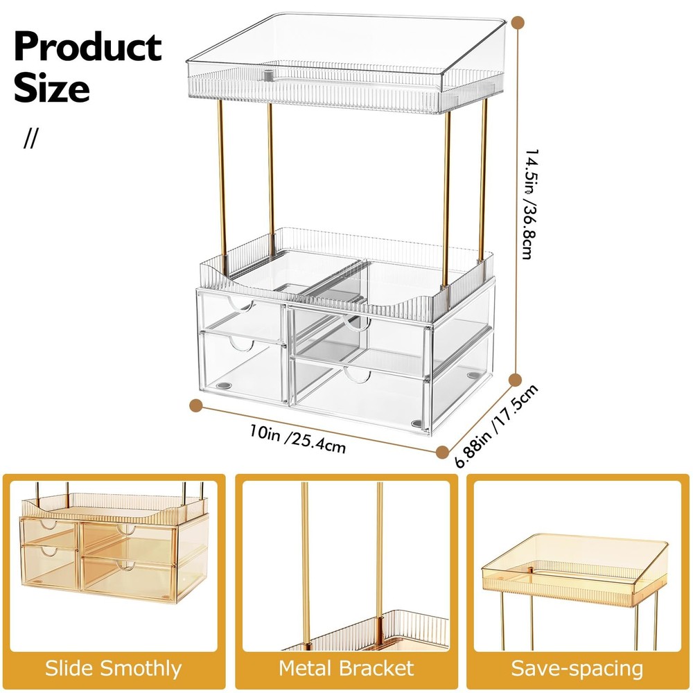 Makeup Organizer Bathroom Storage- 4 Tier 4 Drawer Makeup Storage, Transparen...