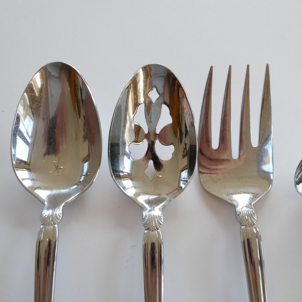 Pfaltzgraff Artesia Stainless Serving Set 4 Pieces Spoons Fork Ladle Flatware