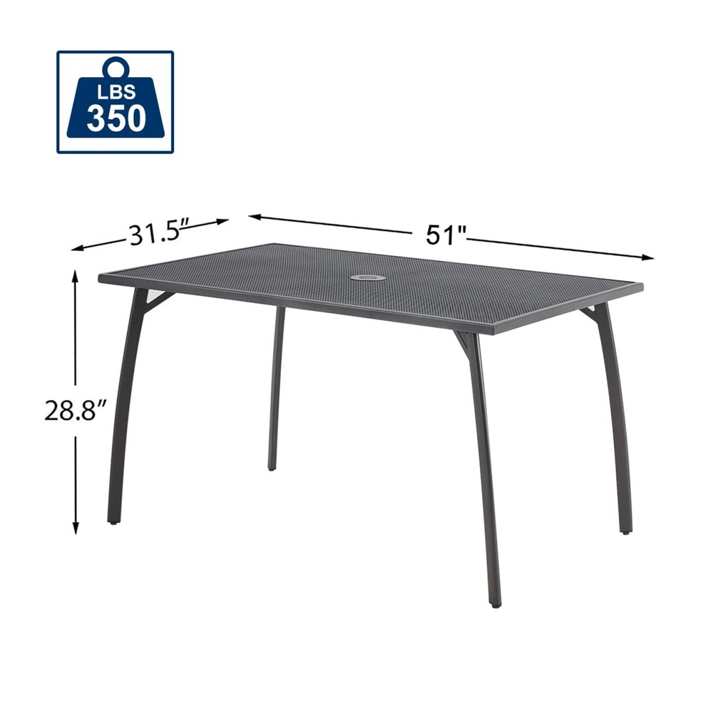 Patio Dining Table Rectangular Outdoor Table w/Umbrella Hole Round Outside Table