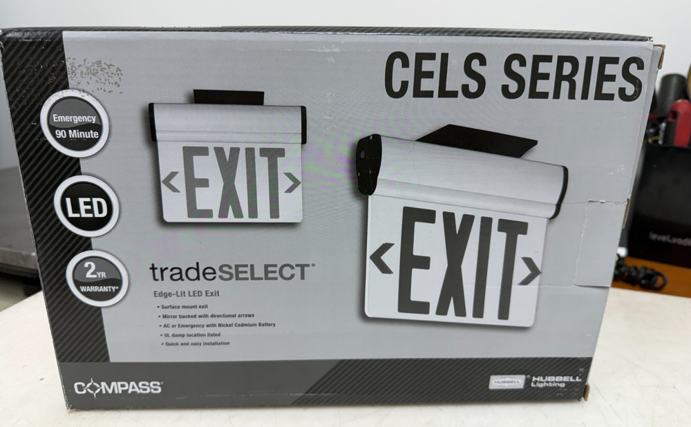 👀NEW HUBBELL LIGHTING / COMPASS EDGE-LIT LED EXIT SIGN CELS2RNE