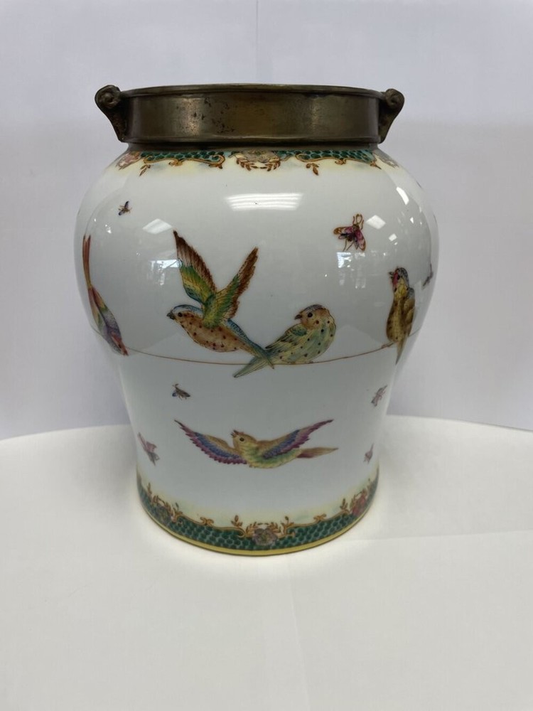 BIRD VASE WITH BRONZE TRIM