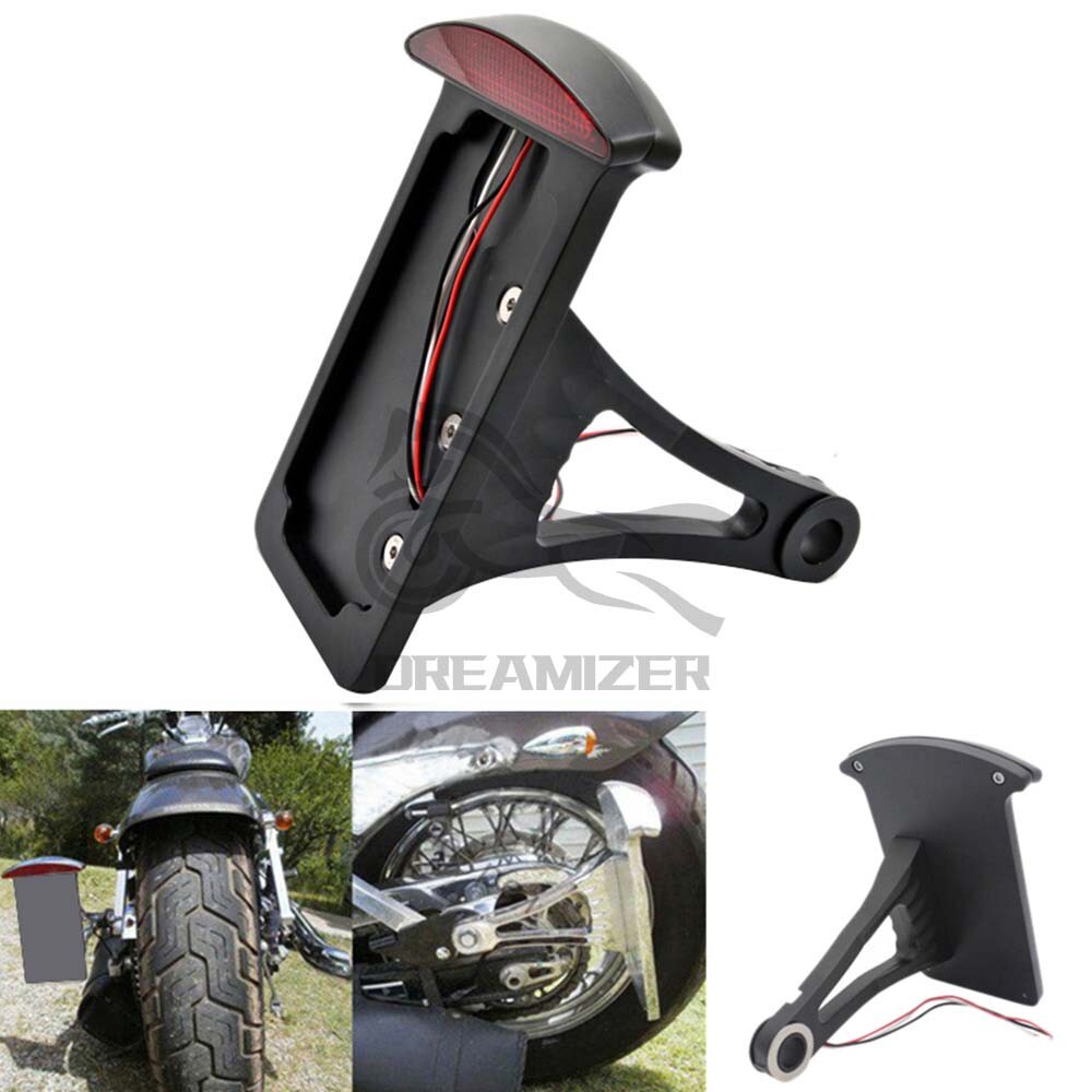 Black Vertical Side Mount License Plate Holder Bracket Tail Light for Harley US
