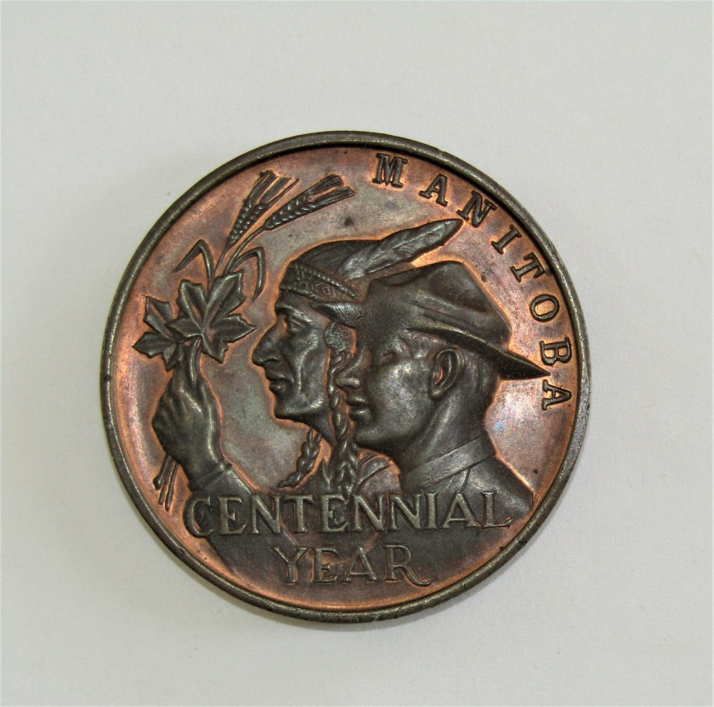 MANITOBA Centennial Year Canada Medal 39mm bronze - Striking Error