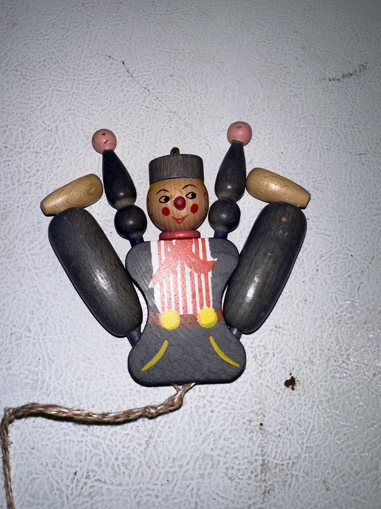 Vintage Austrian Wood Dancing Toy Pull String 8” Folk Art Ornament EUC