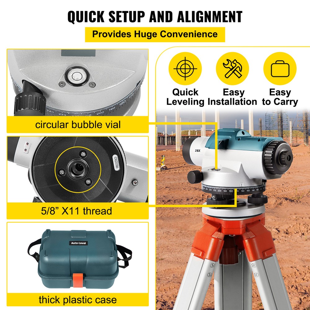 VEVOR Automatic Optical Level 26X Optical Level Kit Waterproof w/Compensator