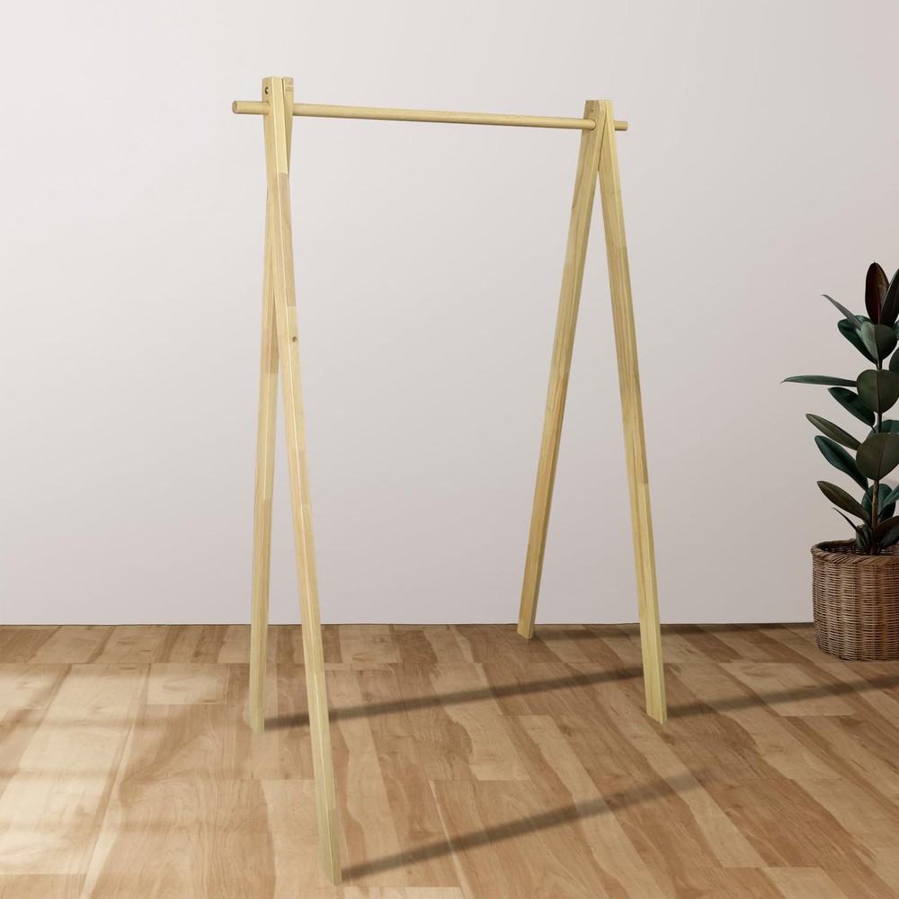 Solid Wood Collapsible Garment Rack - No Tool Assembly, Aesthetic Design