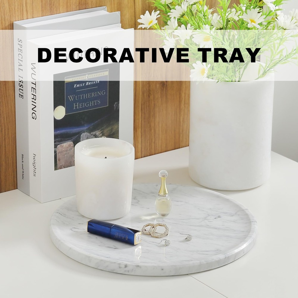 Carrara Marble Round Serving Tray 11.8", Bathroom/Kitchen/Coffee Table Decor