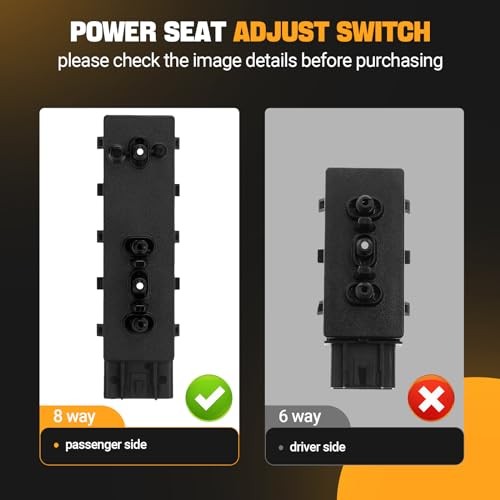 Power Seat Switch, 8 Way Front Right Passenger Side Control Switch Black