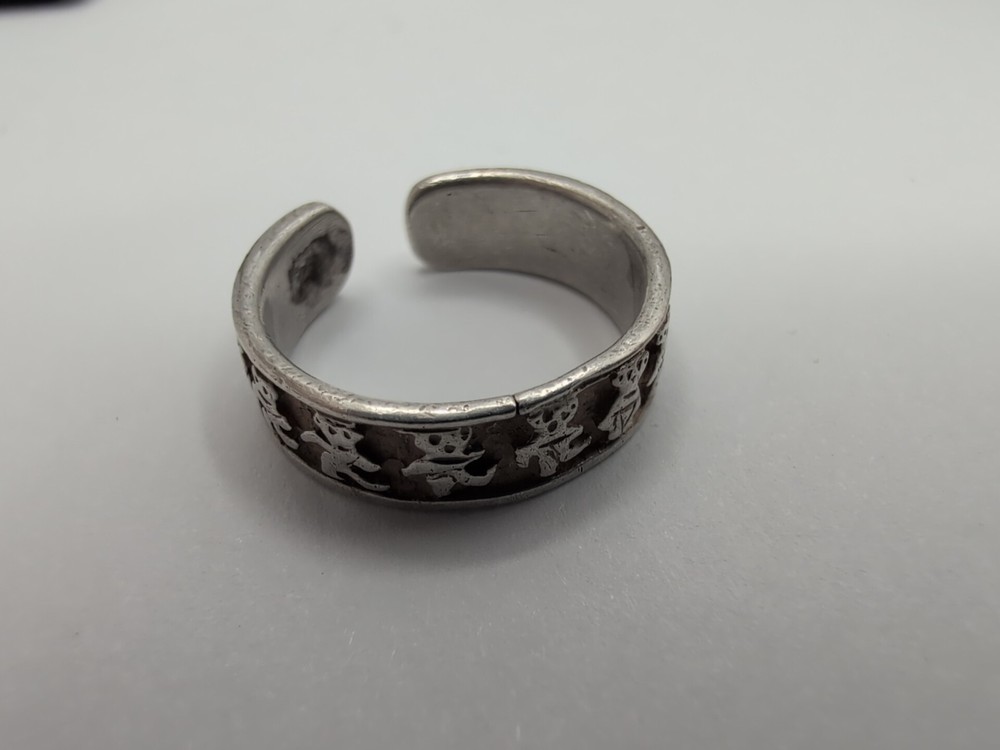 925 Sterling Grateful Dead Dancing Bears Open Adjustable Ring Rare!
