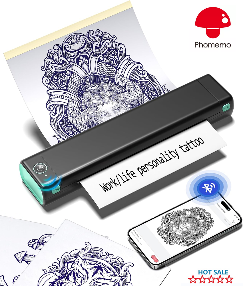 M08F Portable Bluetooth A4 Printer Inkless Thermal Printer for Android iOS PC