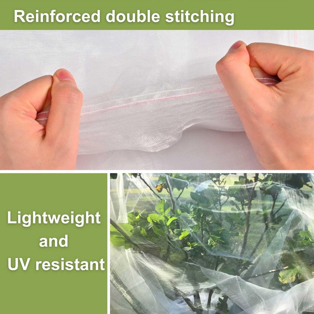 4 Pcs Fruit Tree Netting with Zipper & Drawstring, 4ft x 4ft Insect & Bird Ne
