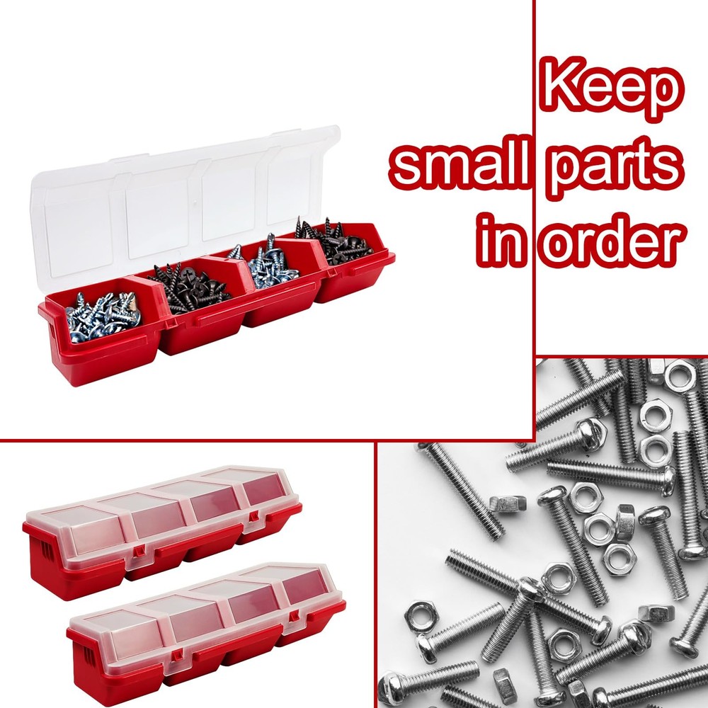 6 Pcs Screw Organizers Storage Bins with Lids, Plastic Stackable Hardware red