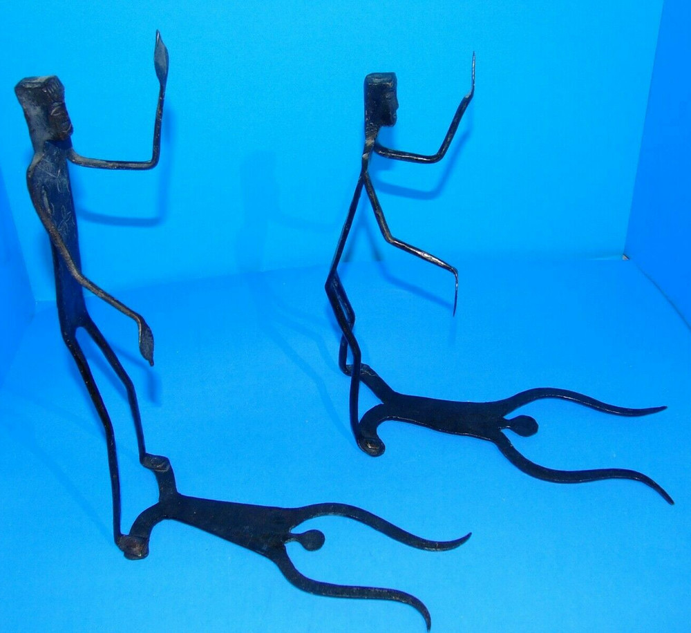 Wrought Iron Brutalist Walking Man Shadow Statues MCM Bookends