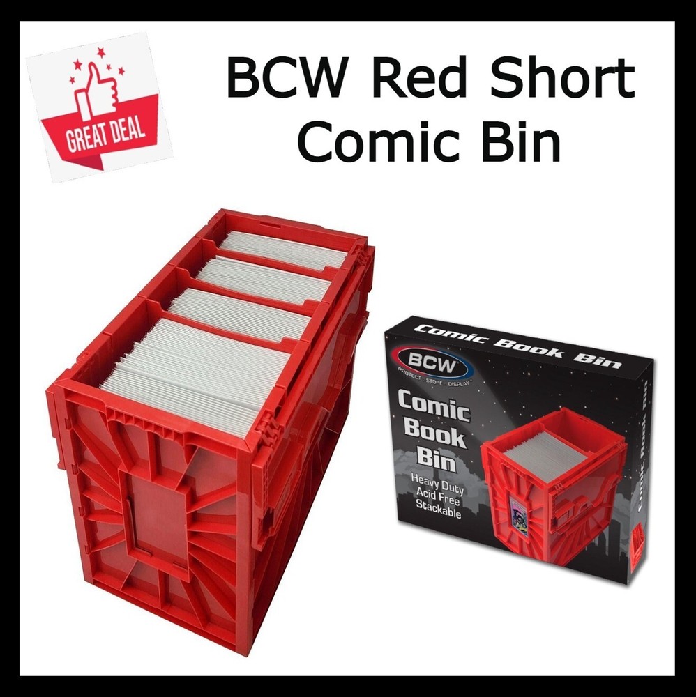 1 RED BCW Short Comic Book Bin Heavy Duty  Plastic Safe Storage w/ Partition