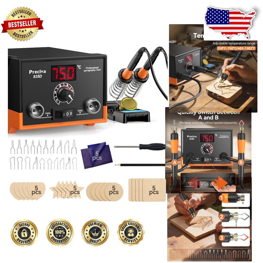 Professional Pyrography Kit, Dual Pens, Precise Temp Control, 20 Tips, Wood Art