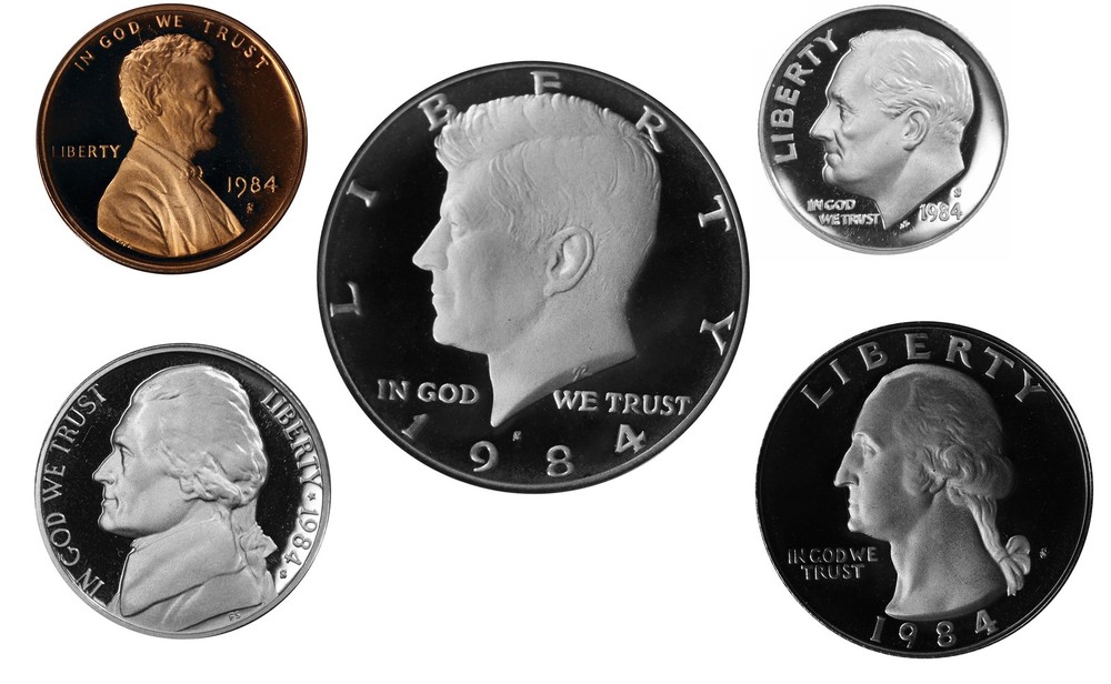 1984 -S Proof year Set - Coins ONLY - 5 Coins