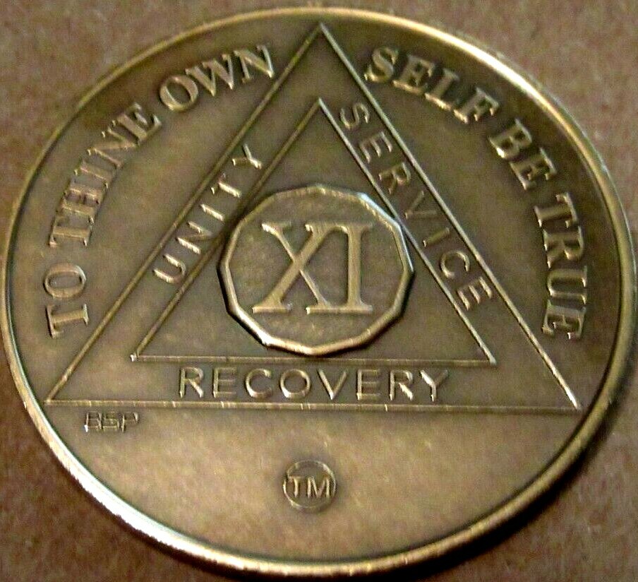 Alcoholics Anonymous AA 11 Year Bronze Medallion Coin Chip Token Sober