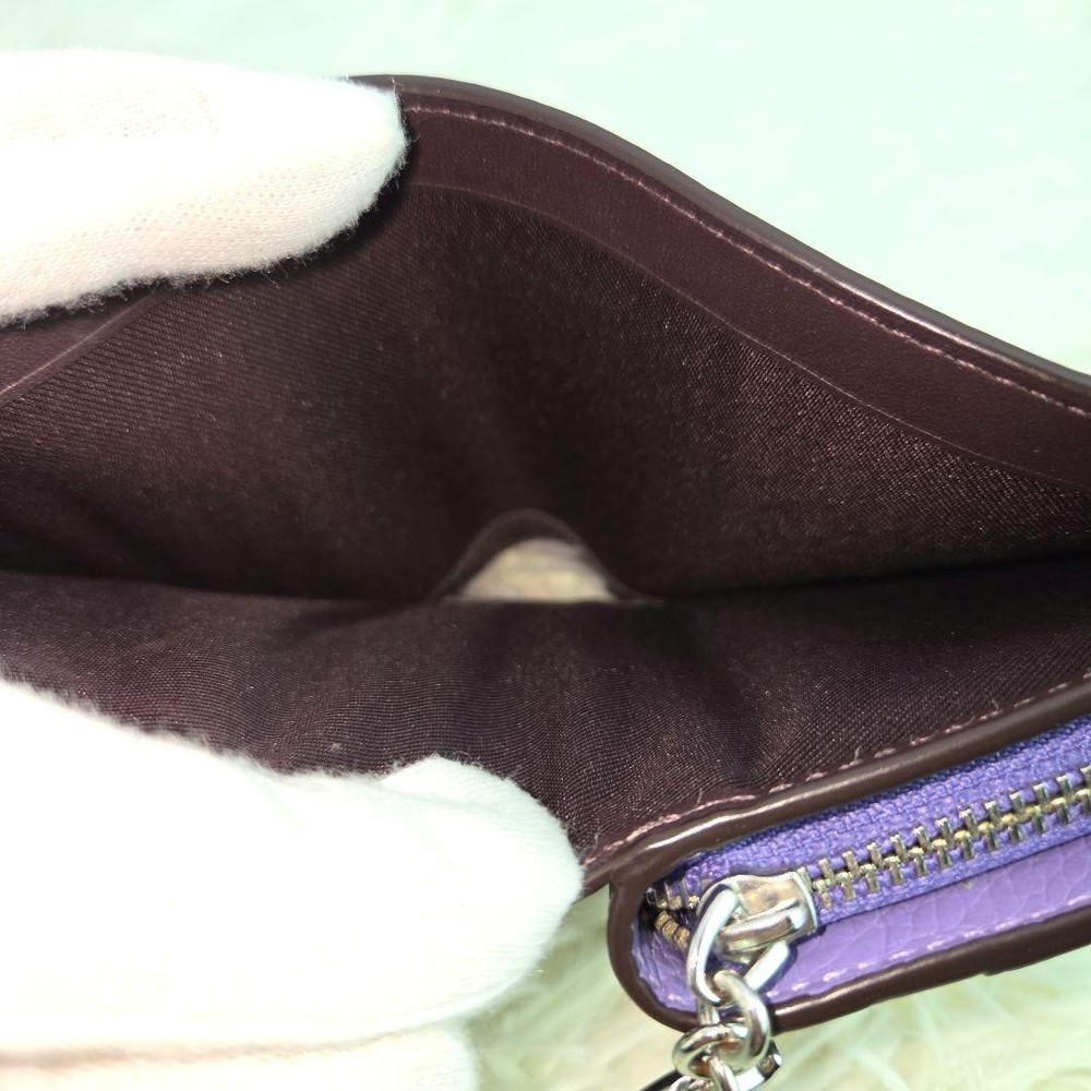 COACH Snap Wallet Folded Wallet Leather Purple