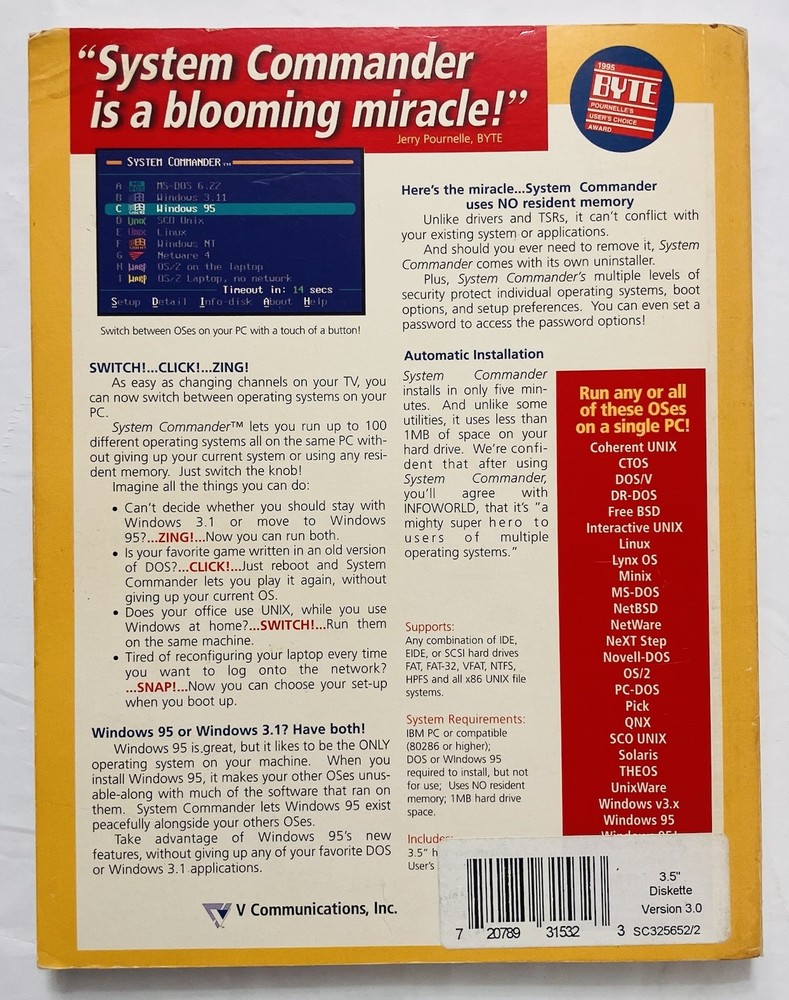 Original System Commander User Manual VCOM Partitioning Guide Windows Linux 1996