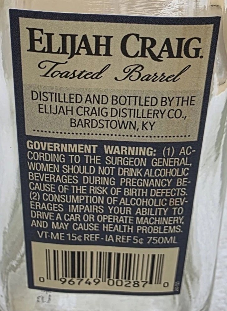 Elijah Craig Whiskey Glass Bottle 750 ml Empty