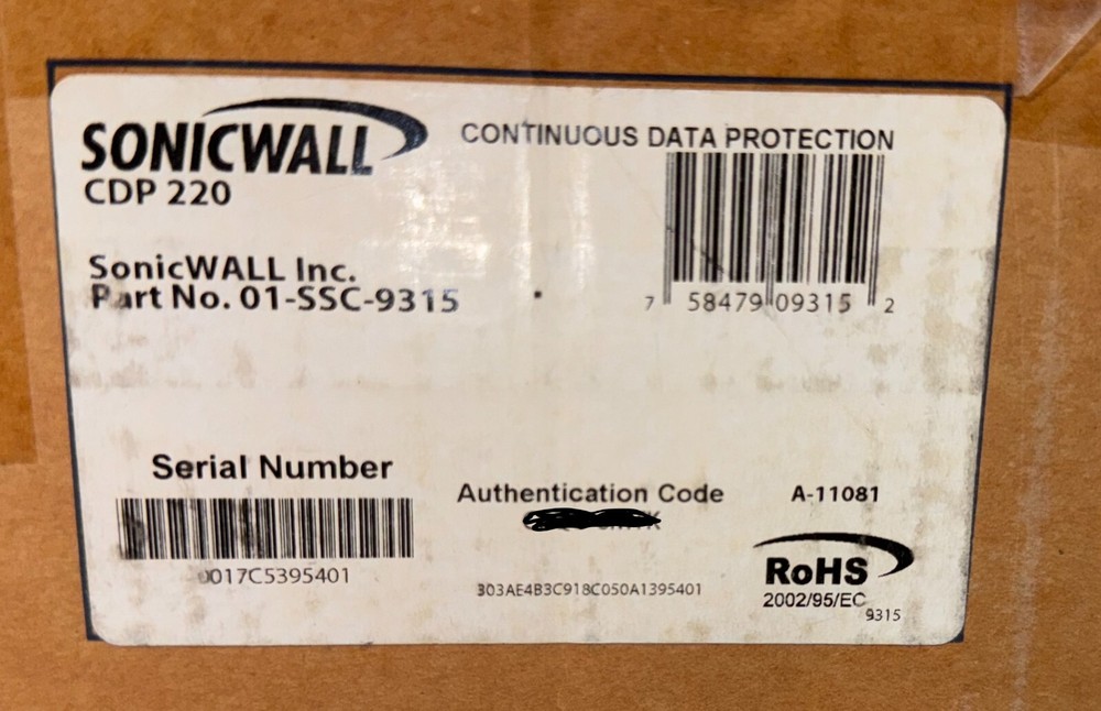 SonicWALL CDP-220 APL16-06B Continuous Data Protection Security Backup Unit