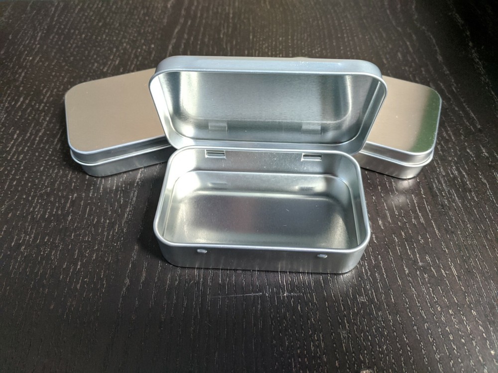 Hinged Steel Tin Storage Boxes Craft Hobby Rectangular Silver Can