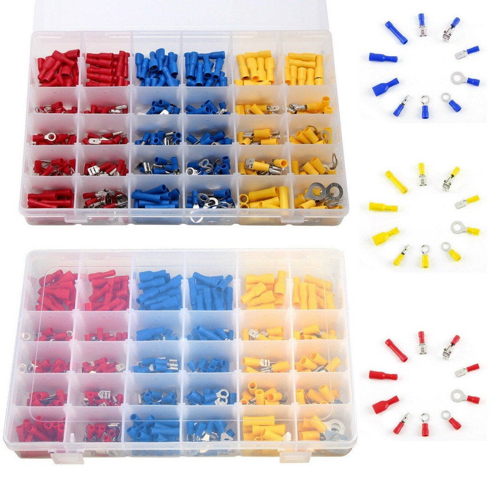 480PCS Assorted Electrical Wire Terminals Crimp Connectors Spade Insulated Kit