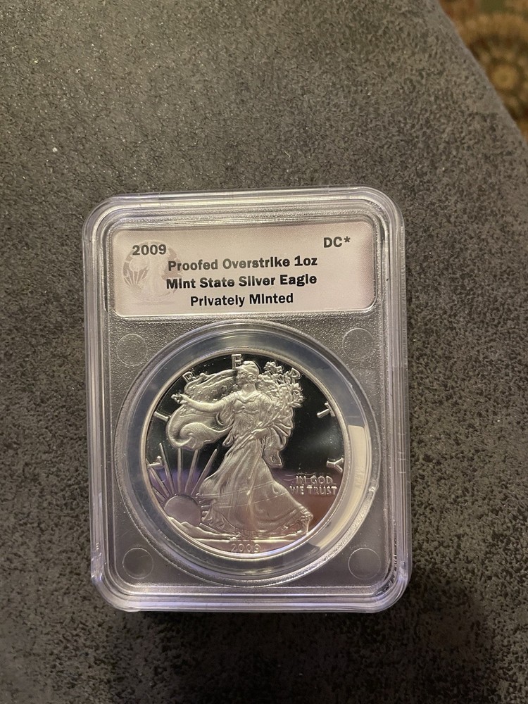 2009 Proofed Overstrike 1oz Mint State Silver Eagle Daniel Carr