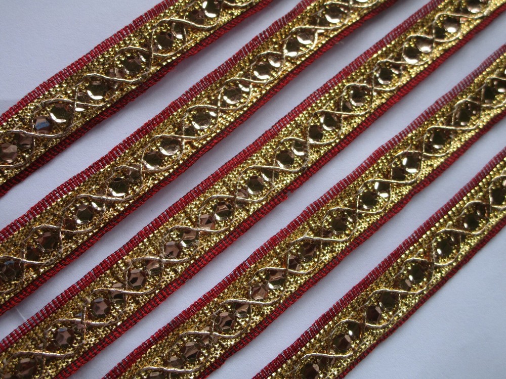 Trims Sharp Nichtelastisch Gold Wine Red 1.2cm Wide N