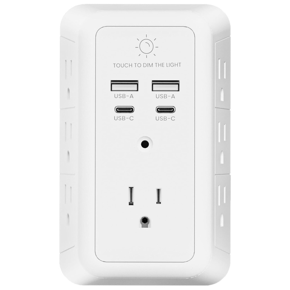 Wall Charger Surge Protector, Outlet Extender with Night Light, USB White