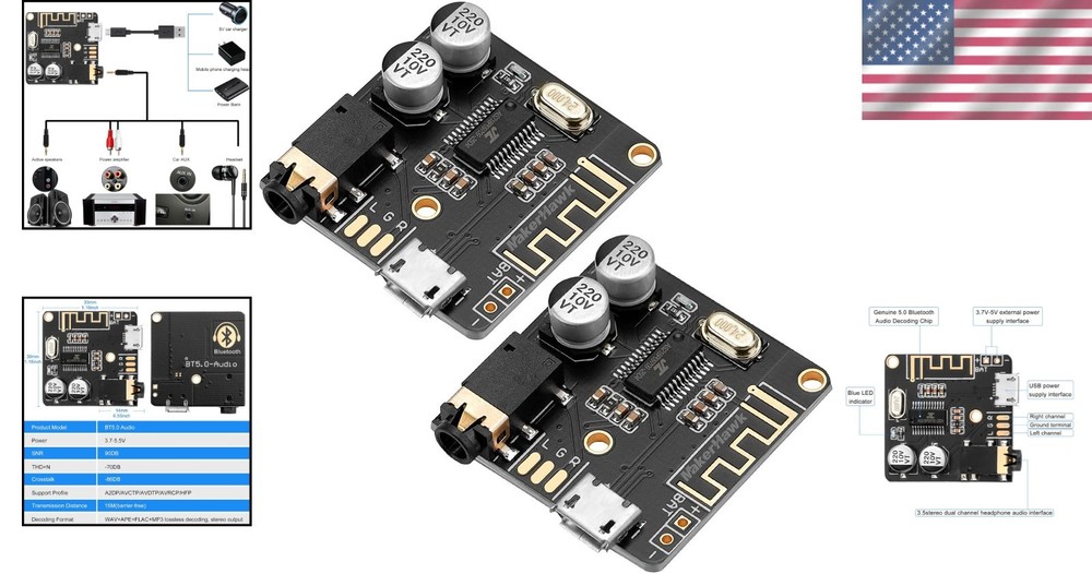 2-Pack Bluetooth 5.0 Audio Receiver Boards: Seamless Streaming & Versatile Use