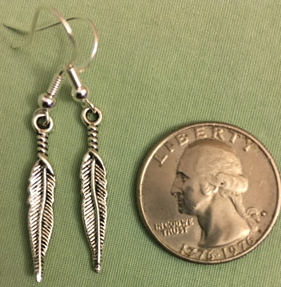 FEATHER EARRINGS, Medium - Pewter with Sterling Silver Ear Wires FEATHERS