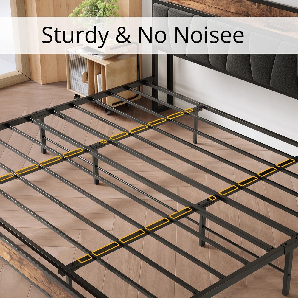 LIKIMIO King Size Bed Frame, Storage Headboard with Charging Station, Solid a...