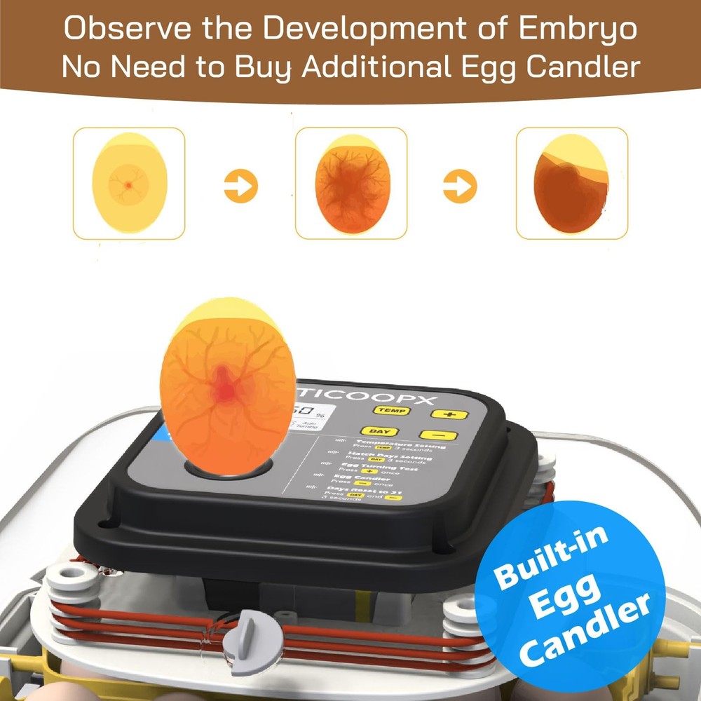 MATICOOPX 20 Egg Incubator with Humidity Display, Egg Candler, Automatic Egg Tur