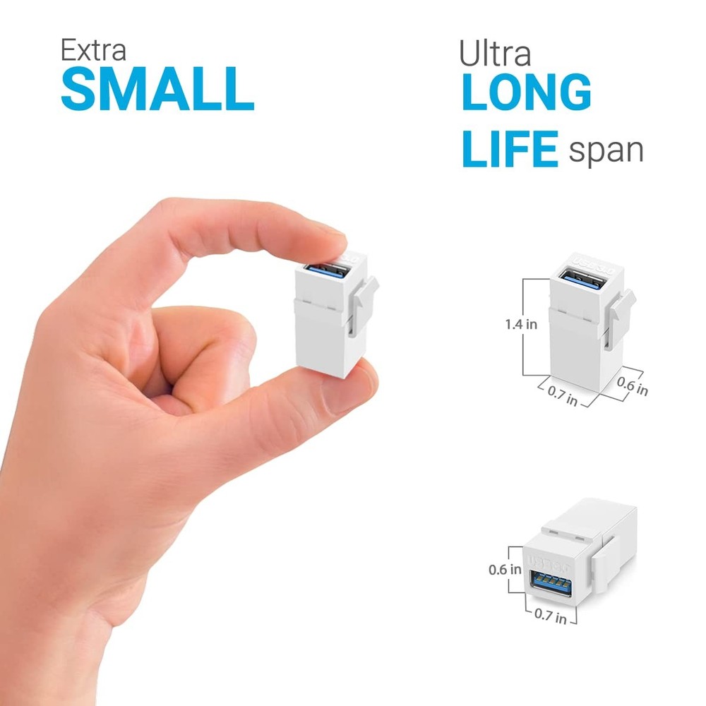 URWOOW USB 3.0 Keystone Jack Inserts (2 Pack) 2 Pack, White