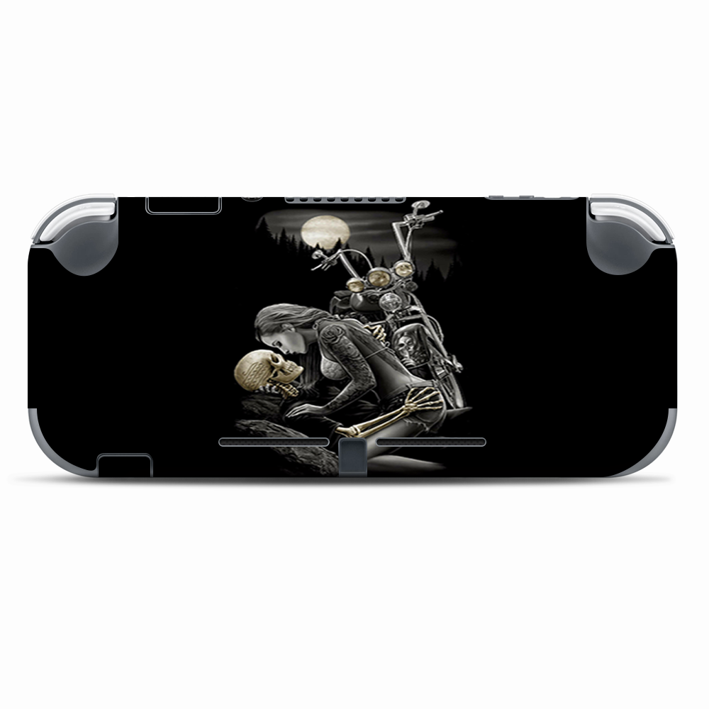 Skins Decals wrap for Nintendo Switch Lite - Biker skeleton full moon tattoo