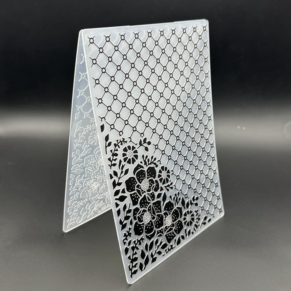 3D Plastic Embossing Folder Template Grid Rose Texture 5X7 Inch for Card Making