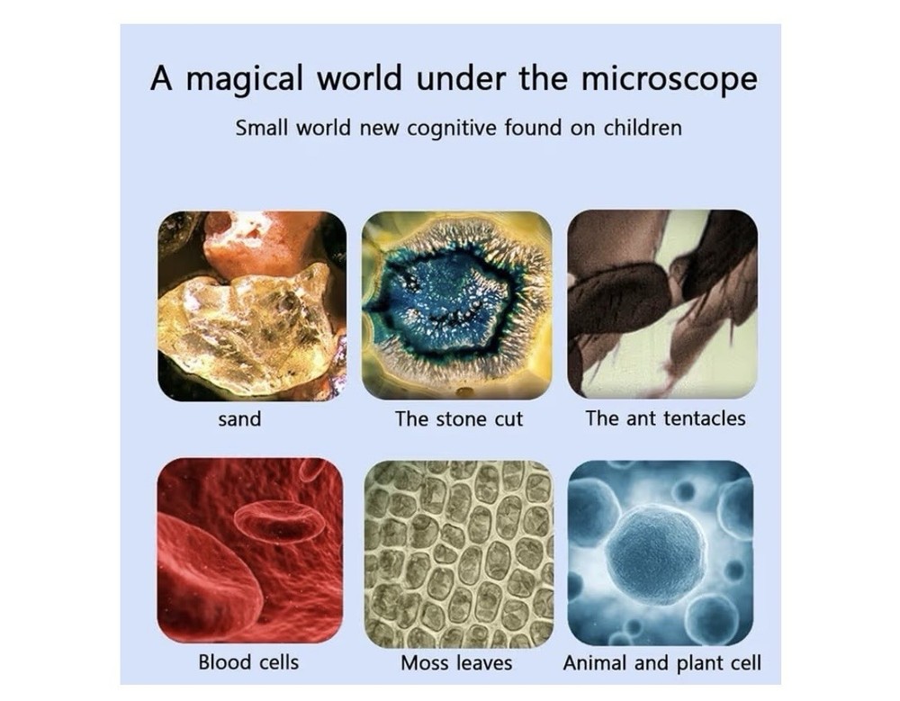 Pocket Microscope Kit 60-120X Handheld Microscope with LED Light for Kids - BLUE