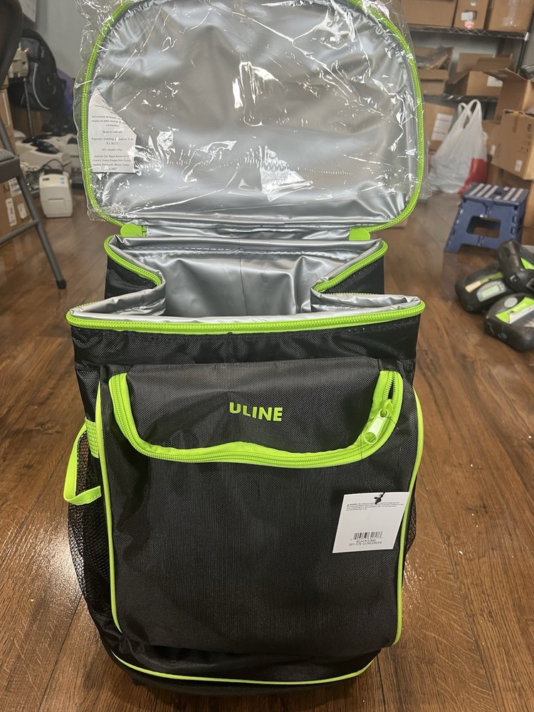 NEW With Tags - Uline S-23879 Black & Lime Rolling Cooler