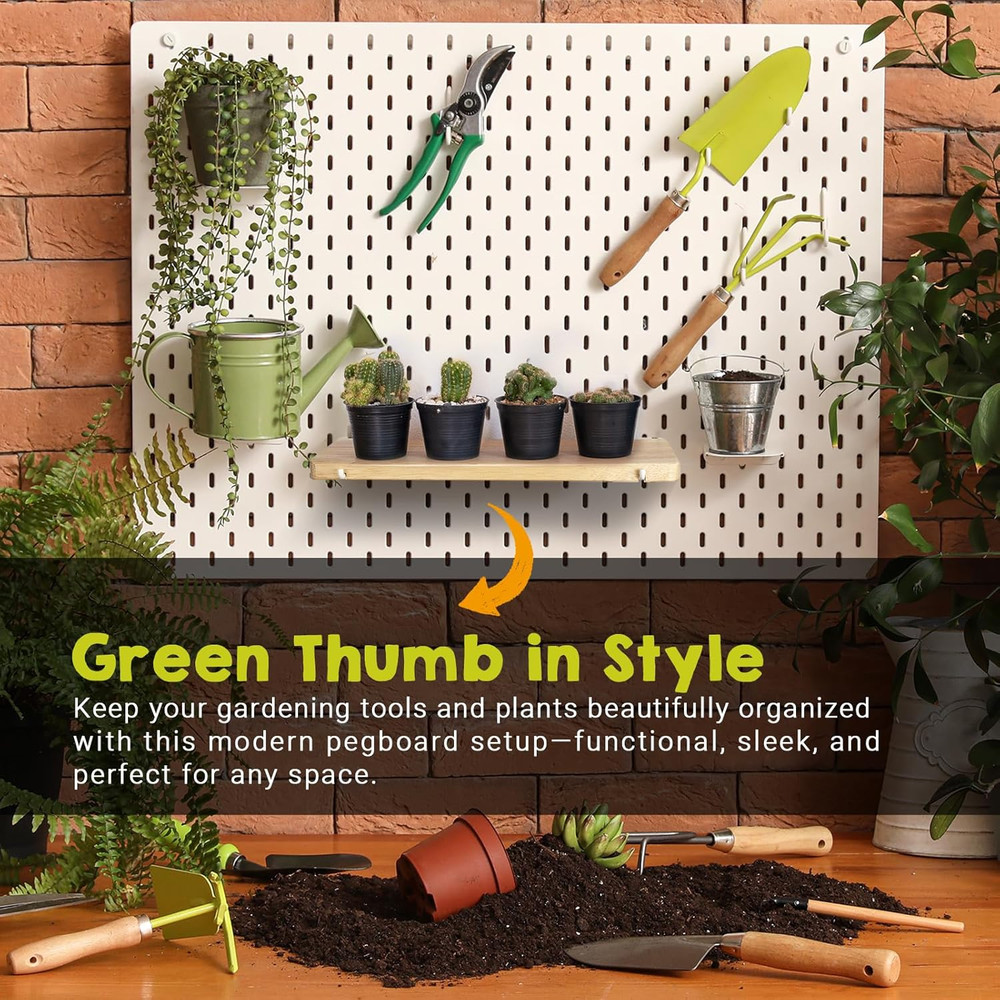 4 Pack Solid Wood Pegboard Shelves with Hooks for Home & Office Organization