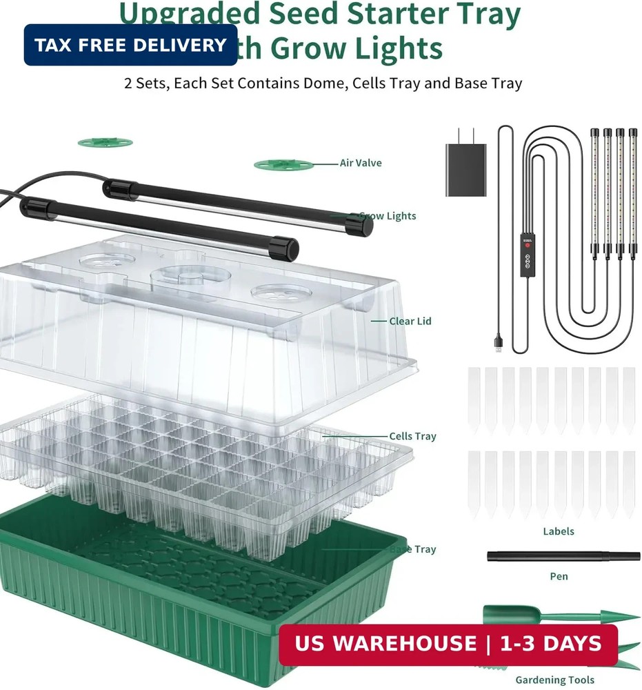 Seed Starter Tray, 120-Cells Seed Starter Kit with Grow Light, 2 Pack Reusable S
