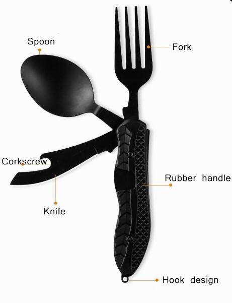 4 In 1 Multifunctional Camping Utensils Foldable Cutlery Combination Tableware