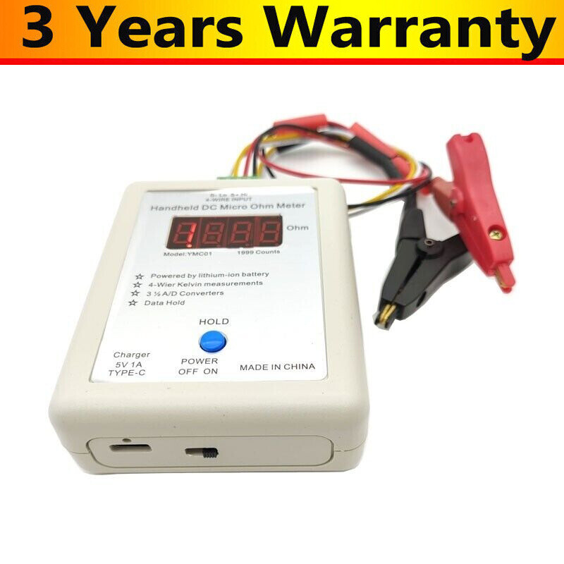 YMC01 DC Ohm Meter Low Resistance Tester + 4-Wire Testing Mini Clip (Range 2R)