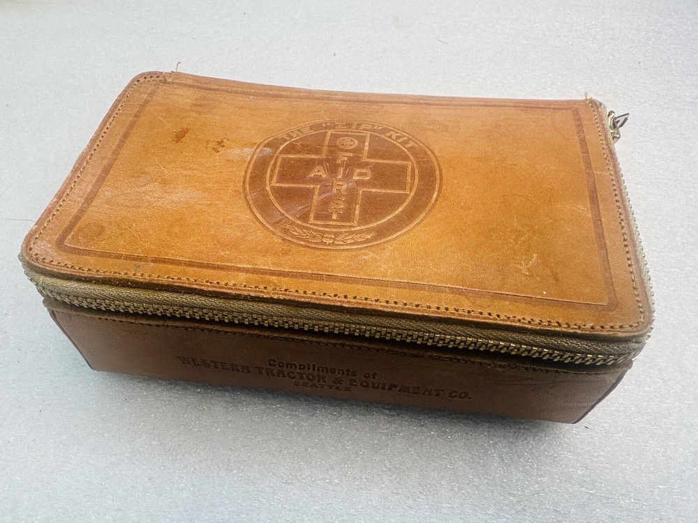old WESTERN TRACTOR & EQUIPMENT CO Seattle - tooled Leather First Aid ‘Zip’ Kit