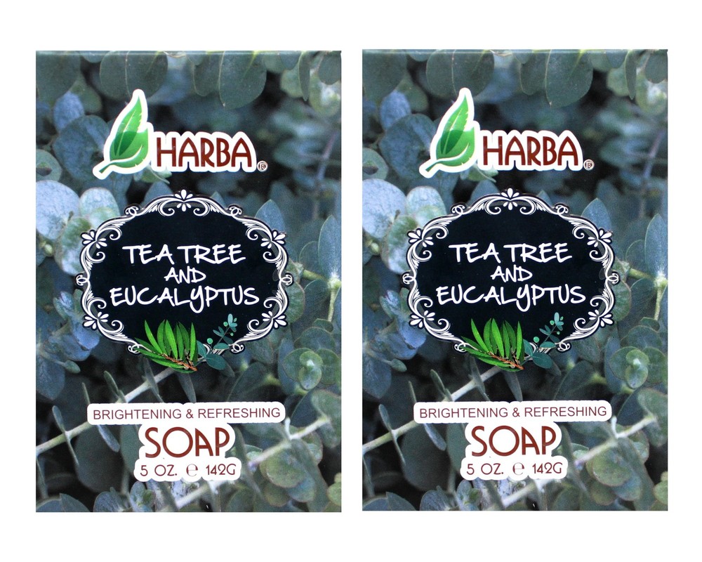 Harba Bath Soap, Brightening & Refreshing, Tee Tree & Eucalyptus, 5 OZ - 2 Pack
