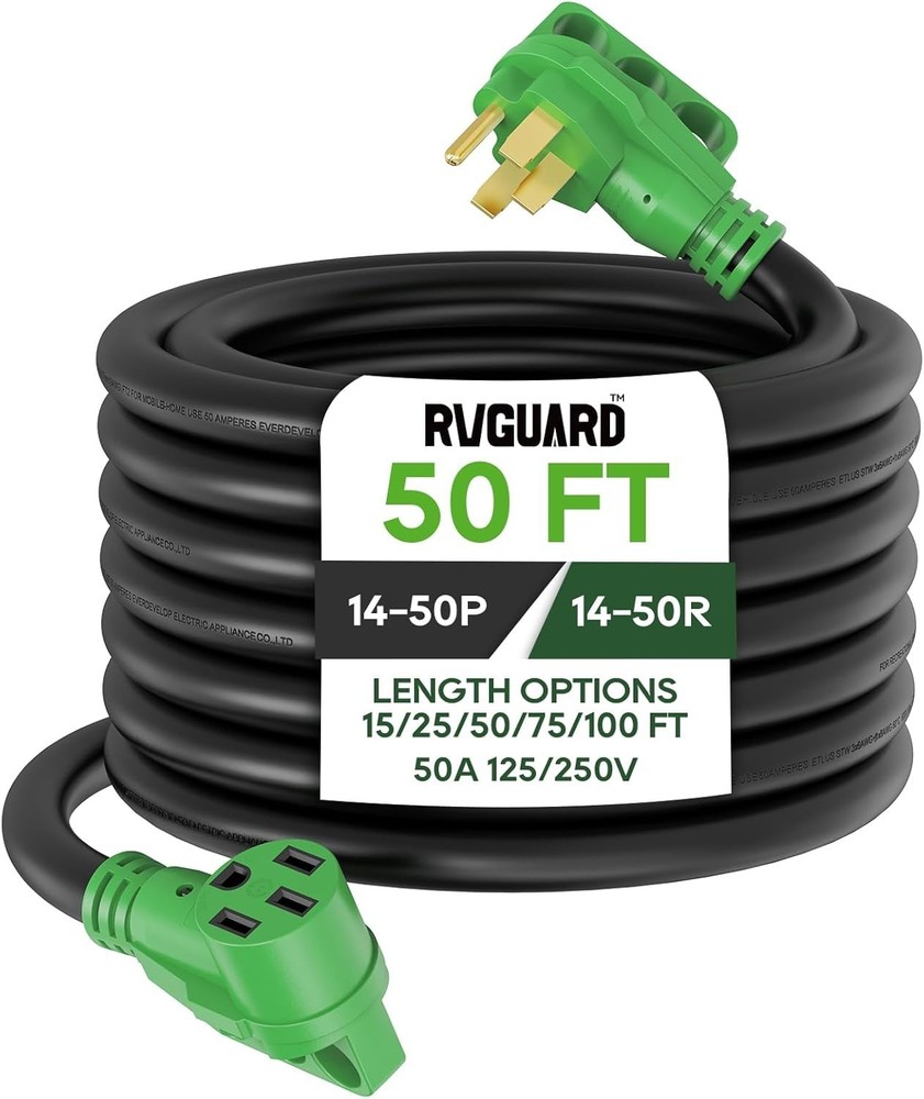 RVGUARD 50 Amp 50 Feet RV/EV Extension Cord 14-50P to 14-50R 6 AWG/3+8 AWG/1